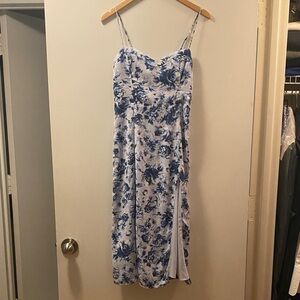 Abercrombie & Fitch White and Blue Floral Midi Dress